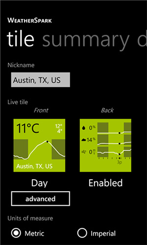 WeatherSpark - программа для Windows Phone