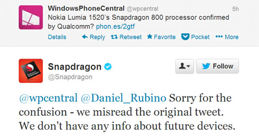 Qualcomm невзначай подтвердила процессор Snapdragon 800 у Lumia 1520