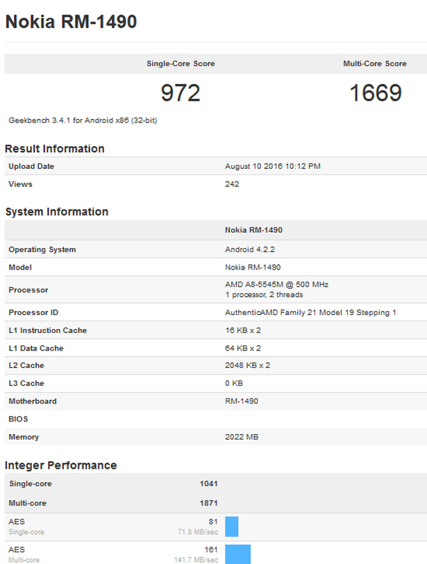 В бенчмарке Geekbench были замечены смартфоны Nokia на базе Android