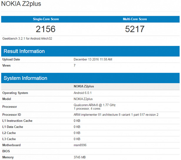 В бенчмарке Geekbench прошел тестирование смартфон Nokia Z2 Plus