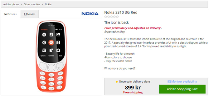 В Швеции был замечен телефон Nokia 3310 с поддержкой 3G