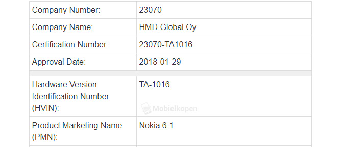 Глобальная версия Nokia 6 (2018) может получить название модели – Nokia 6.1