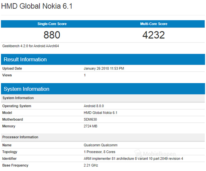 Глобальная версия Nokia 6 (2018) может получить название модели – Nokia 6.1