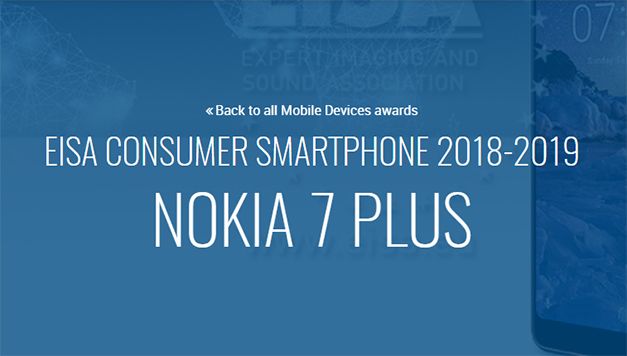 Nokia 7 Plus назван «Лучшим смартфоном 2018-2019» по версии EISA